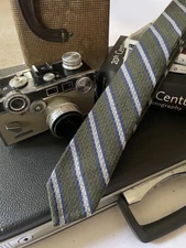 Sweet Tie!_Thom Browne Classic Striped Green Blue 78% Wool/22% Silk Tie
