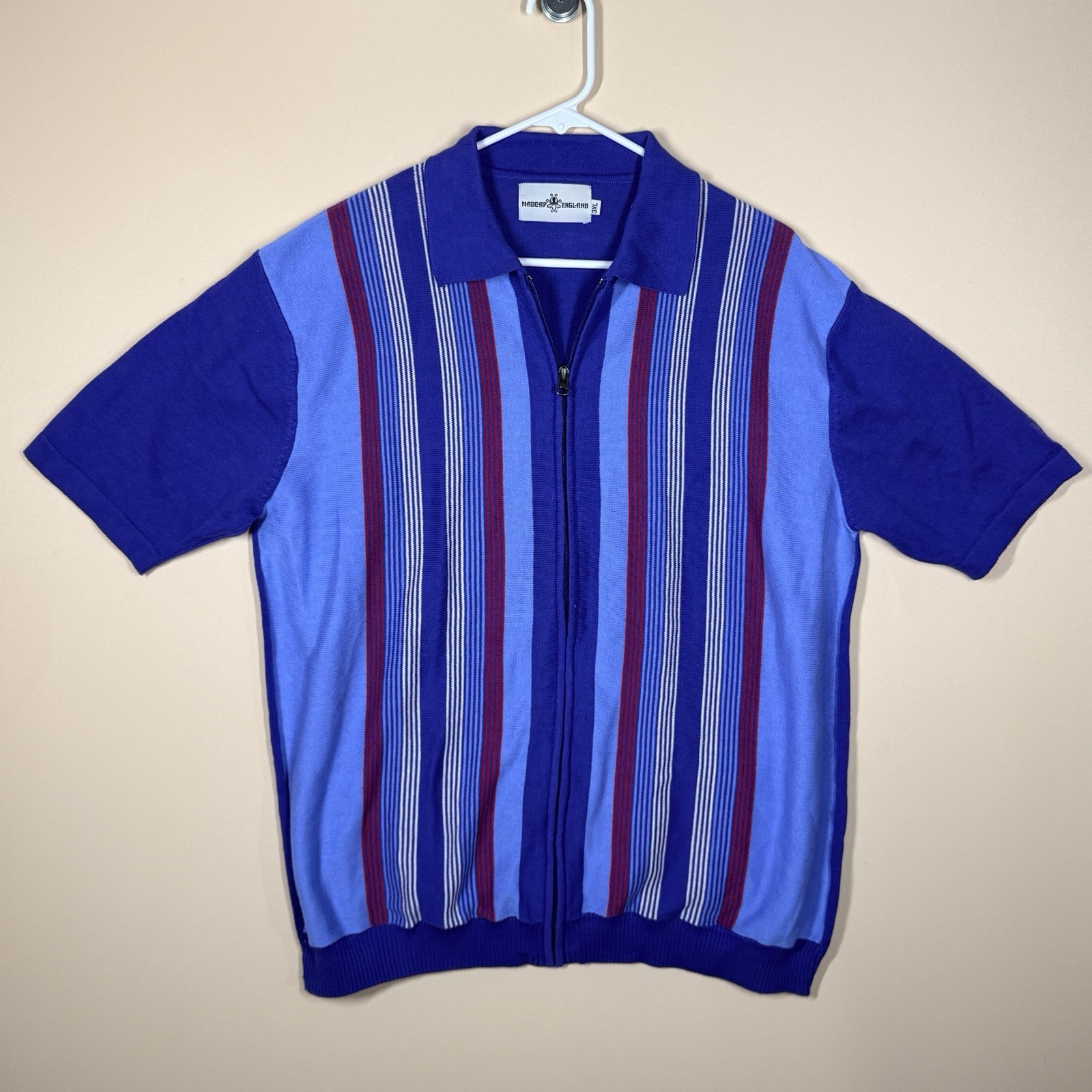 MADCAP England Mens Retro Knit Spear Collar Texture Full Zip Polo Shirt 3XL XXXL