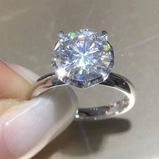 Bague de fiançailles Solitaire 2,00 ct coupe ronde Moissanite en or blanc...