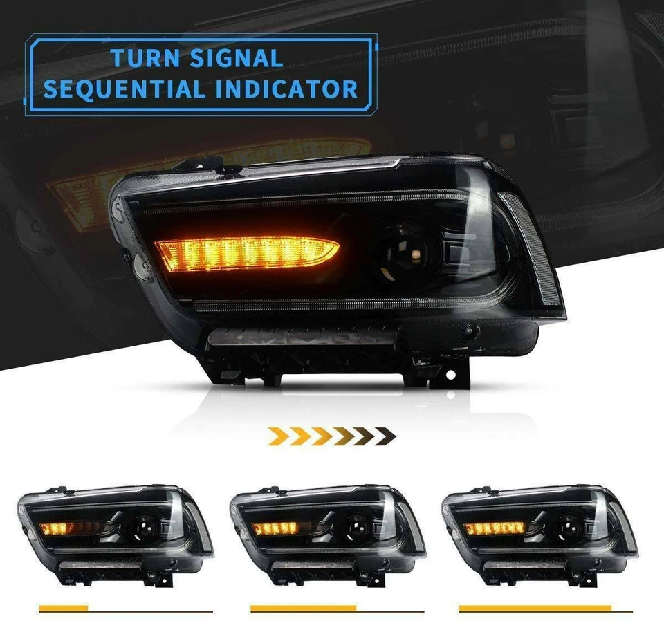 Faros de giro secuenciales LED con bombillas HID para Dodge Charger 2011-2014 Foto 4 de 4
