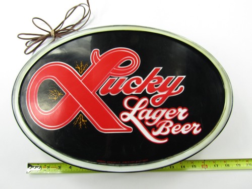 Lucky Lager Beer Lighted Sign Hanging Beer Promo Man Cave Bar Sign Tested - Picture 15 of 21