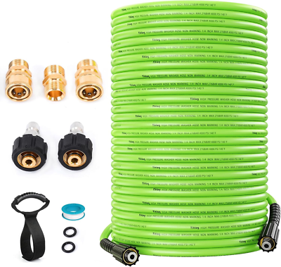 #ad 100FT 4000 PSI Pressure Washer Hose Kink Resistant M22 Quick Connect Adapters $104.99