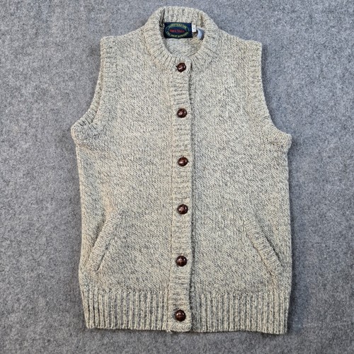 VTG Mark Shale Oatmeal Ragg Wool Cardigan Vest Sweater Mens M Pockets ...