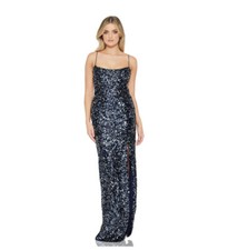 Nookie luxe confetti gown navy elegant sexy sequins lined split size S NWT