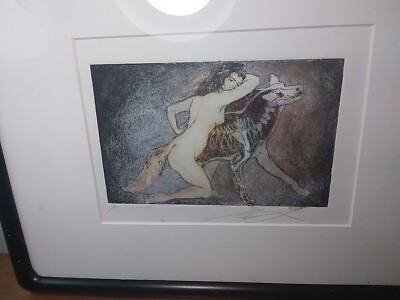 Framed Original Art Print ''Lycagyne'' Nude Woman/Wolf furry werewolf surreal