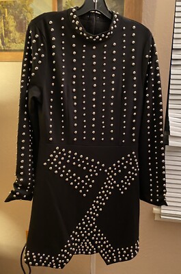 black dress with silver studs Buckee Embroidered Mini Dress (Black)  Valeria'S Boutique