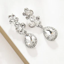 Cluster Crystal Rhinestone Chandelier Dangle Earrings Earring Studs H33 White