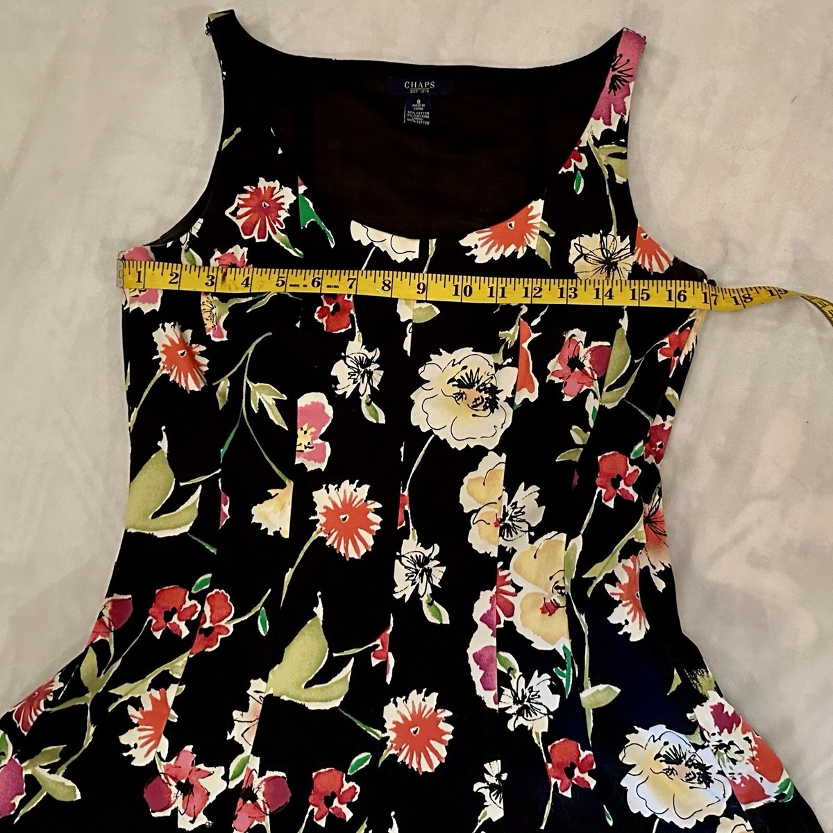 Chaps fit and flare dress Black with floral print Size 8 | eBay