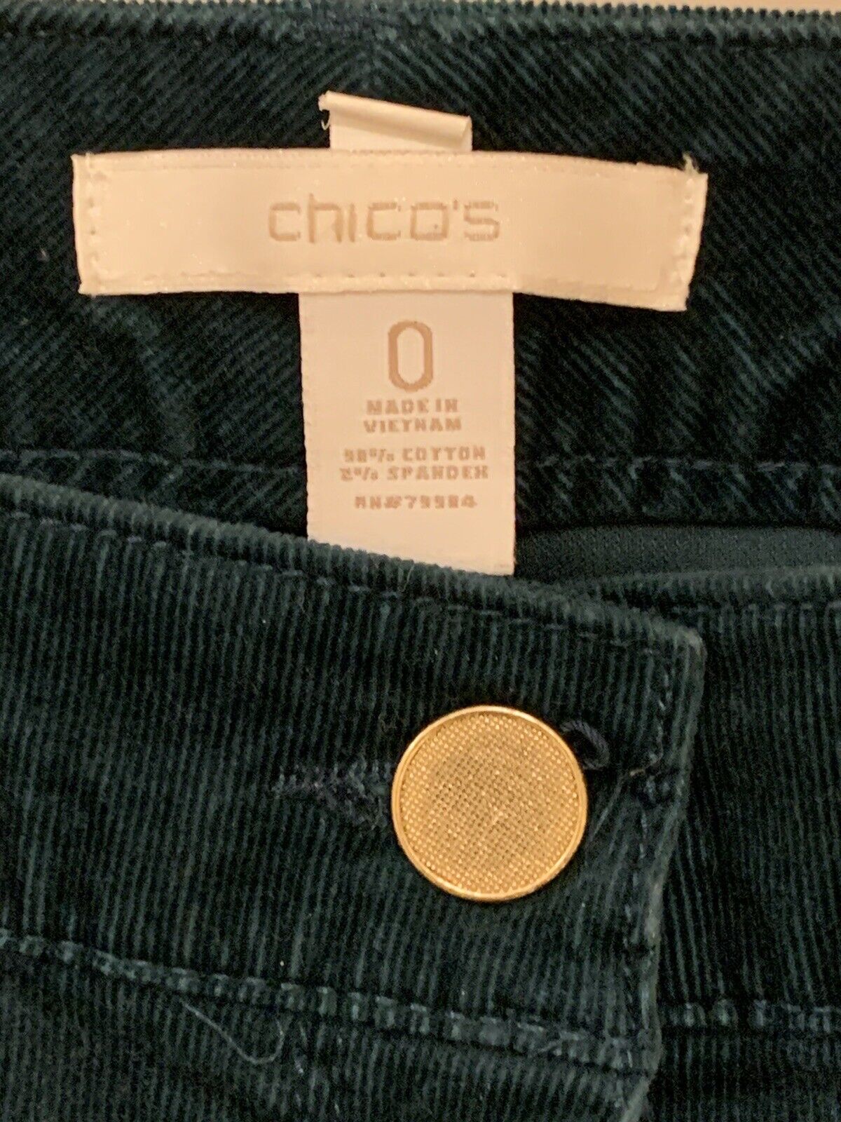 Chico's Size 0 Forest Green Fine Corduroy Pants~5… - image 3