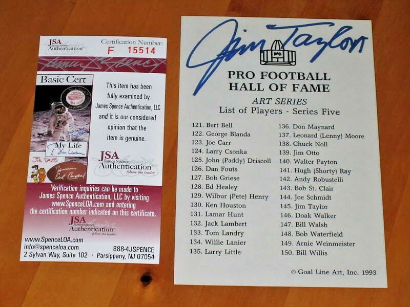 Jim Taylor signed Green Bay Packers HOF NFL Goal Line Art Checklist JSA COA