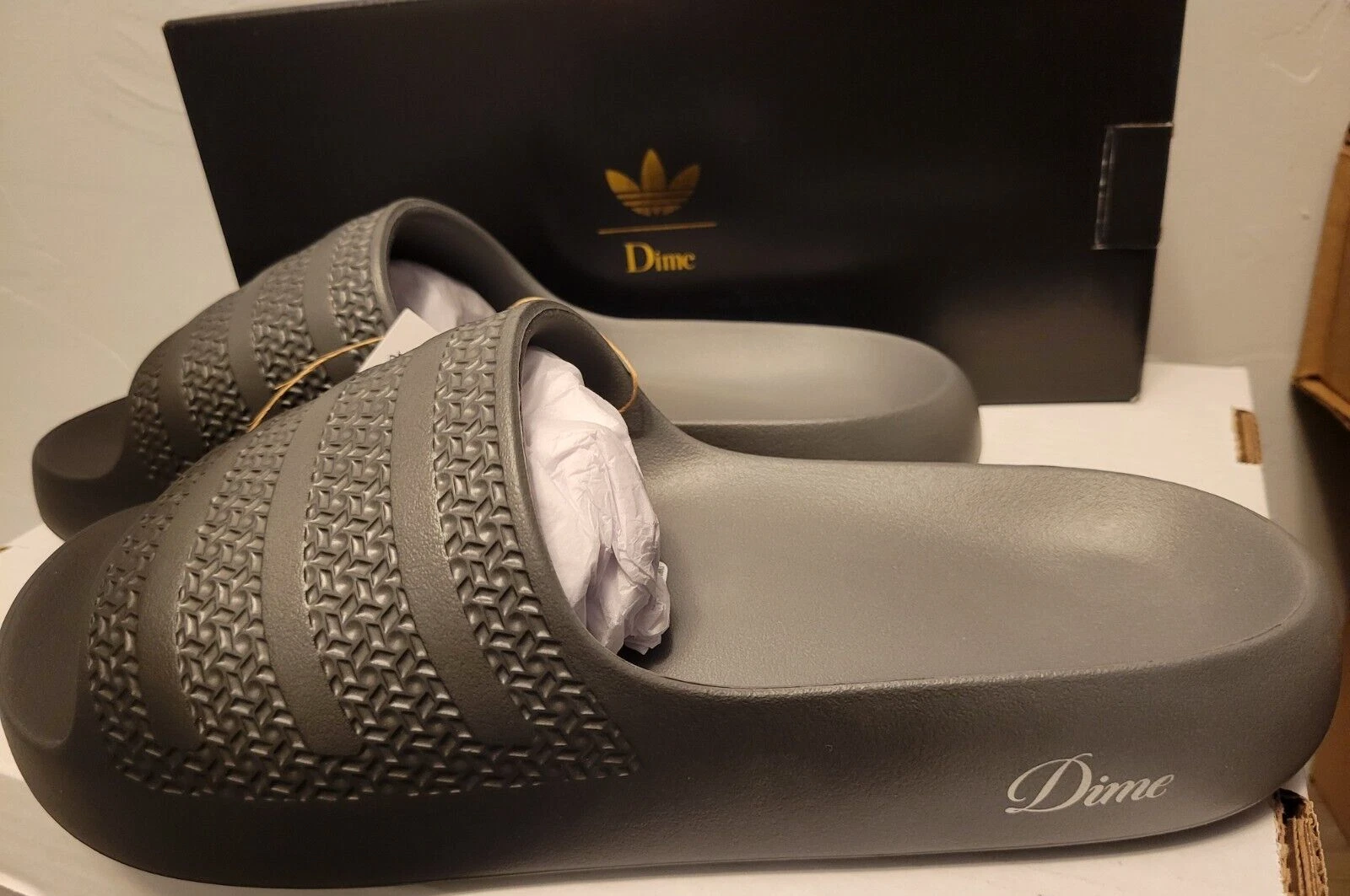 Adidas Dime Ayoon Slides ciabatte uomo taglia 13 nere con misto grigio sfumato nuove con scatola