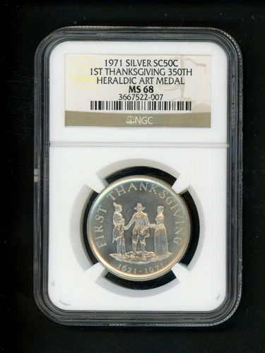 1971 1st Thanksgiving 50c Silver NGC MS68 Heraldic Arts 350 Anniversary Plymouth