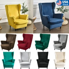 Velvet Wing Chair Slipcover Wingback Cover Armchair Stretch Protector 2Piece/Set