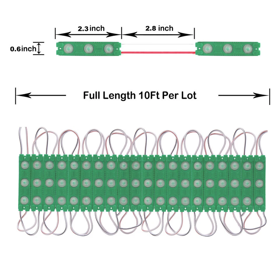 IP65 Waterproof 2835 SMD 3 LED Module Light Front Window Sign Lamp DC 12V Green - Image 4 of 4