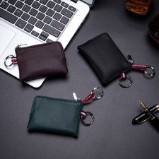 Genuine Leather Car Key Keychain Holder Metal Keyring Zip Small Bag Card Wallets