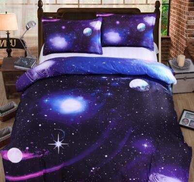 3D Purple Stars ZHUA999 Bed Pillowcases Quilt Duvet Cover Set Queen King Zoe