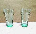 2 Vintage Genuine Small 4.5" Coca-Cola Glass 2000 Green 5oz Raised Lettering