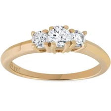 1/2ct Three Stone Diamond Engagement Ring 14K Yellow Gold