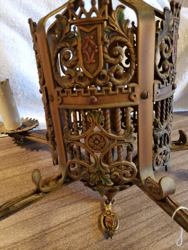 ANTIQUE ART DECO ERA CAST METAL CHANDELIER CEILING LIGHT FIXTURE 30's - Picture 2 of 12
