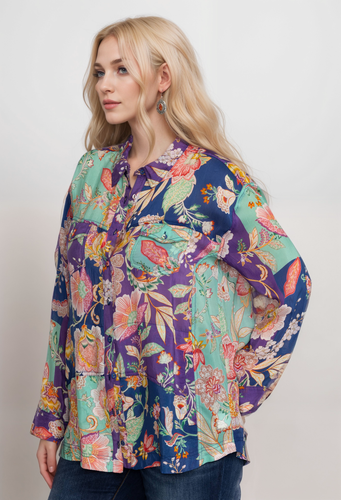 Johnny Was Womens Vivienne Leya Button Up Shirt C11524A Boho Chic Plus Size - 第 2/7 張圖片