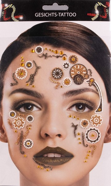 Gesichts Tattoo Steampunk Gold 20Er 30Er Zahnrad Karneval Fasching Halloween-image