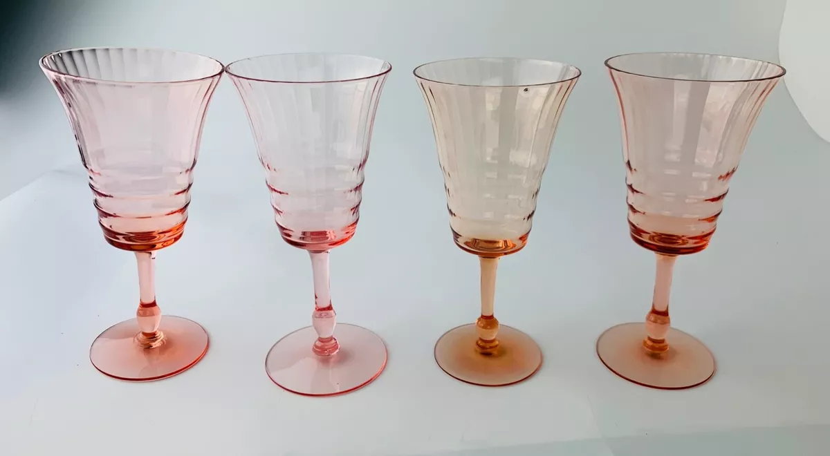 Tiffin Pink Stemmed Depression Glass Wine Water Goblet set of 4
