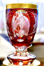 Ranftbecher - Pferdekopf - Handschliff-Gravur -Kristall Böhmen H.15cm- 634 Gramm