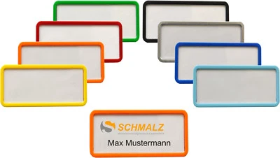SCHMALZ® 10 St. Kunststoff Namensschild 75x40mm versch.Farben ABS-Kunststoff Nadel/Magnet