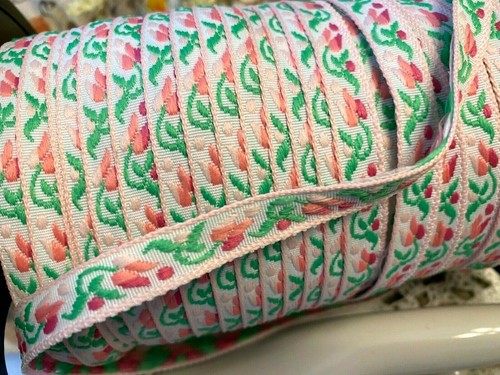vintage 1950s embroidered ribbon trim 3/8" flowers 1yd made in Germany - Picture 3 of 9