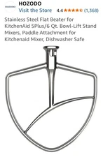 5-6QT Stainless Steel Flat Beater for KitchenAid Stand Mixer Kitchen Aid Padd...