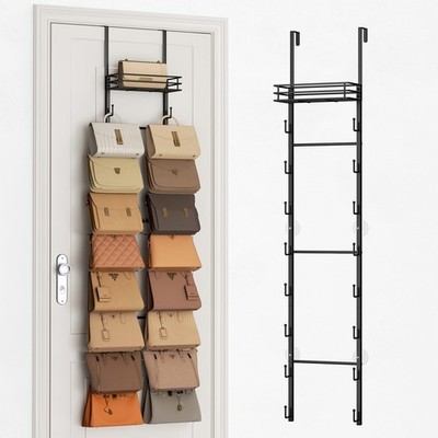 Over The Door Purse Organizer - Wall Mounted Handbag Organizer with 16 Hooks ...