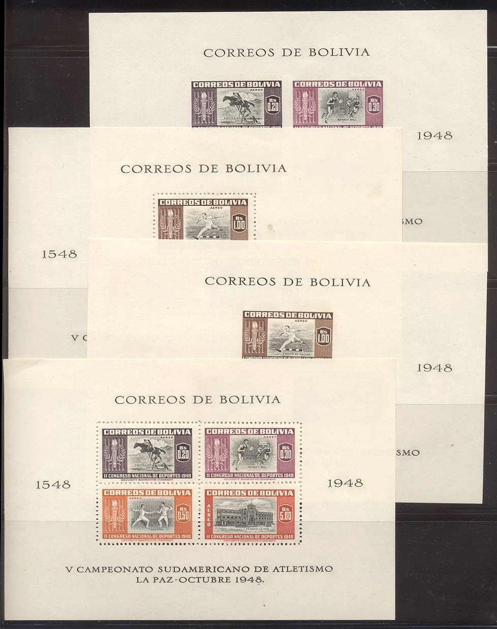 BOLIVIA #C155a-b, C156a-b Mint (LH) - 1948 Sports S/S