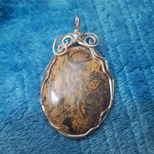 Wire Wrapped Oval Charm Pendant, Silver Tone Costume