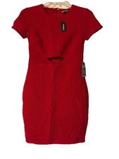 NWT Express Red Cut Out Bandage Style Bodycon Dress Gold Zipper Mini  Size XS B9