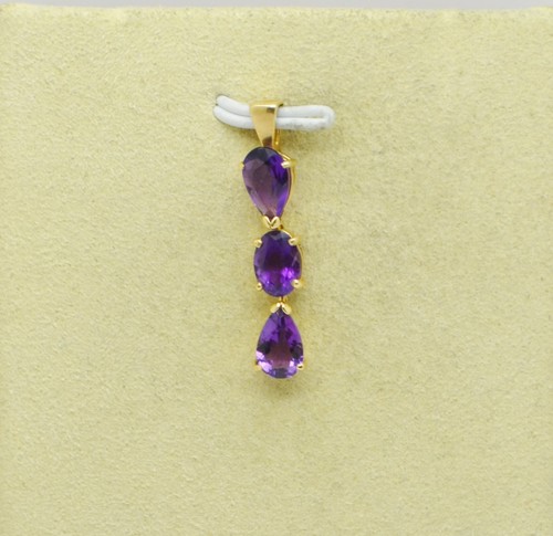 14K Yellow Gold Purple Gems Teardrop Shaped Gems Pendant / Charm #GOLD-3860