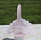 BEAUTIFUL Vintage Fenton PINK SATIN Miniature Basket ARTIST SIGNED J.POWELL