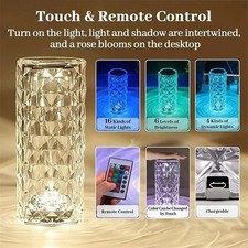 16 color LED Crystal Table Lamp Diamond Rose Night Light Touch W/ Remote Contrl