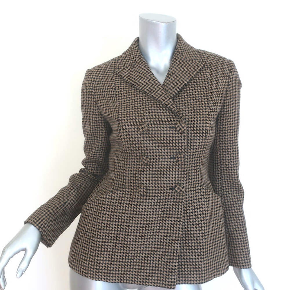 Christian Dior Houndstooth Double Breasted Bar Jacket Brown/Black Wool Size 38