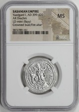 SASANIAN EMPIRE Silver AR Drachm NGC MS, Yazdgard I AD 399-420 [BN161]