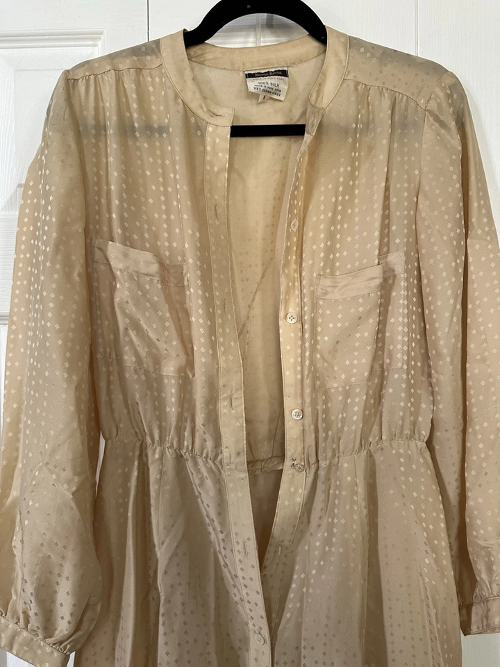 Vestido Vintage NEIMAN MARCUS Marfil Tono Pura Seda Talla 8 Foto 4 de 4