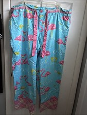 Nick And Nora XXL Pajama Pants Flamingo  Fish Print Wide Leg Blue Pink Accent