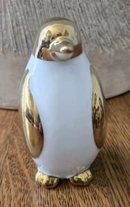 White And Gold Ceramic Penguin Figurine 4.5 Inches