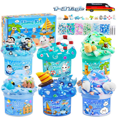 LAWOHO 6er-Pack Blue Ocean Slime Set mit Add-ins Schleim Anhänger