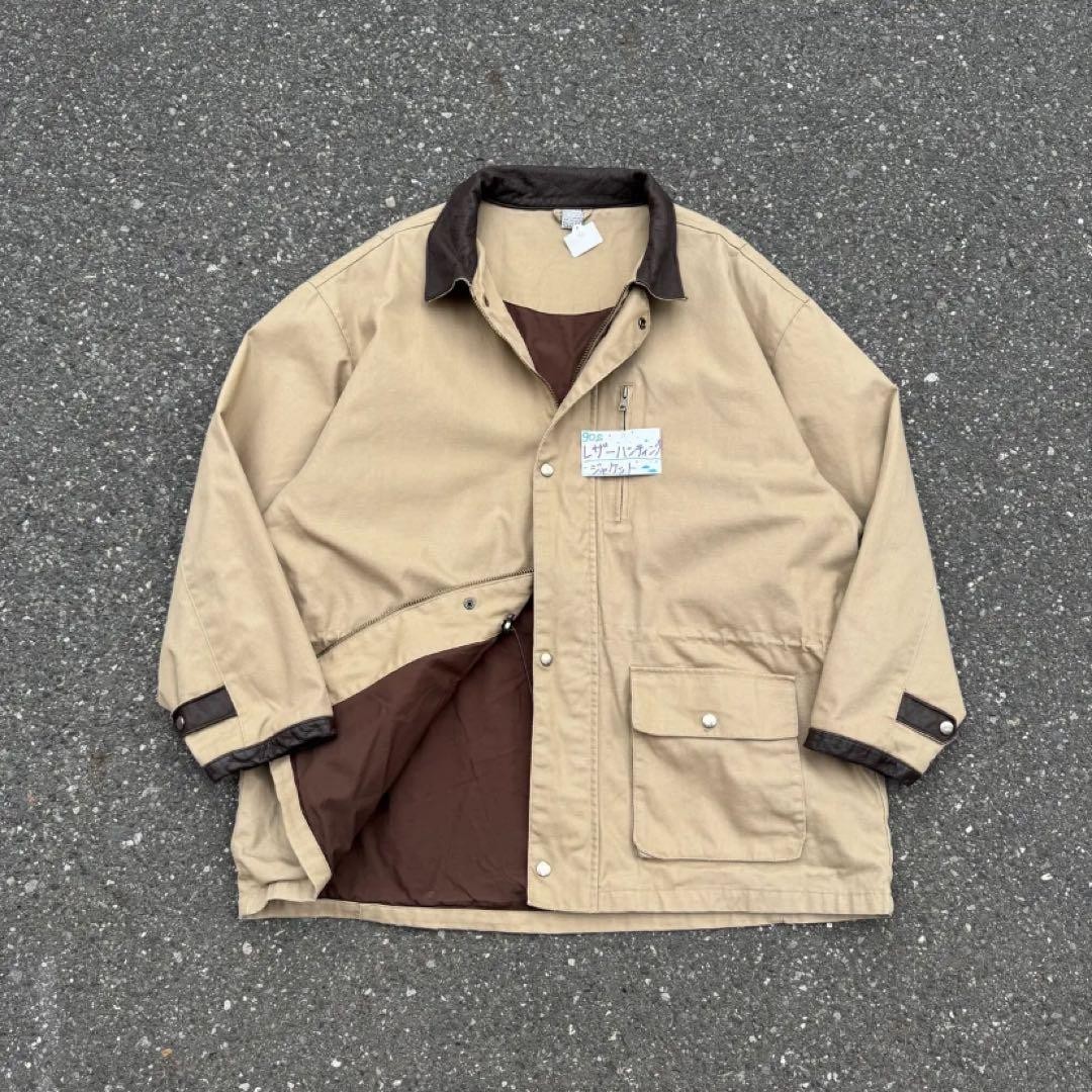 AERO LEATHER 90s Hunting Jacket Beige Brown Used
