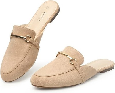 MUSSHOE Gold Buckle Mules for Women - Comfortable Memory Foam Loafers, Classy Sl