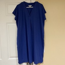 J.Jill Large Slub Knit Cap Sleeve V-Neck T Shirt Dress Pockets Royal Blue Beach