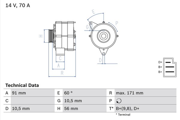 Bosch Lichtmaschine 14V 70A FüR MERCEDES-BENZ 190 124 T1 E-Klasse T1/Tn-image