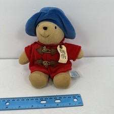 My First Paddington Bear Plush 8" Eden Toys Embroidered Eyes Red Coat Vintage
