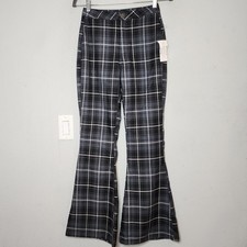 Almost Famous Size 0 Black Grey Plaid Flare Pants New