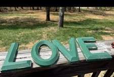 Distressed Farmhouse Rustic 8  Wood Green LOVE Letters Home Decor Wall Hangers